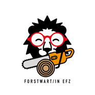 Illustration eines Löwenkopfes mit Brille und Motorsäge.