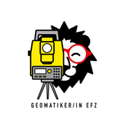 Illustration mit gelbem Vermessungsgerät und stilisiertem Löwen.