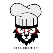 Illustration eines Löwenkopfes mit Kochmütze und Brille.