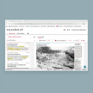 Screenshot einer Webseite mit Zeitungsartikel und Schwarzweissfoto einer Brücke im Winter.
