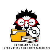 Illustration eines Löwen mit Brille, Ordner, Buch und CD.