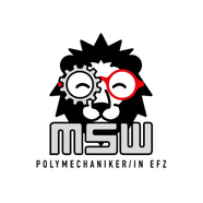 Logo mit geometrischem Löwenkopf und Zahnrad.