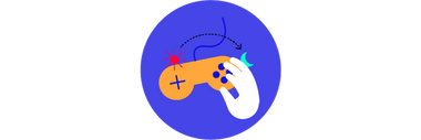Grafische Illustration mit einer Hand, die einen Joystick hält.