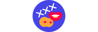 Grafik mit Kreuzen, Lippen und Augen auf blauem Hintergrund.