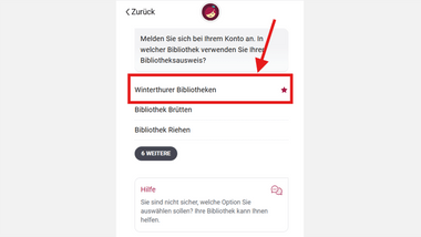 Screenshot mit Auswahl Winterthurer Bibliotheken