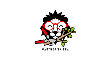 Illustration eines Löwen mit roter Brille, der einen Zweig schneidet.