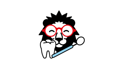 Zeichnung eines Löwen mit Brille, Zahn und Zahnwerkzeug.