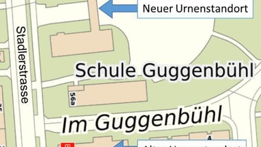 Situationsplan des alten und neuen Urnenstandorts Guggenbühl