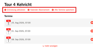 Screenshot einer Terminübersicht mit Kalenderdatumsangaben.