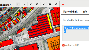 Digitaler Kartenausschnitt mit Farben in einer Benutzeroberfläche.