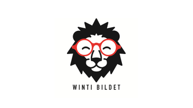 Grafik eines Löwenkopfes mit roter Brille.