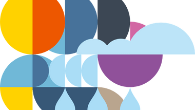 Abstrakte geometrische Formen in bunten Farben auf schwarzem Hintergrund.