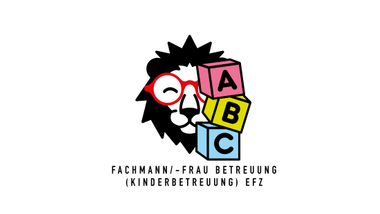Illustration eines Löwen mit Brille und ABC-Würfeln.