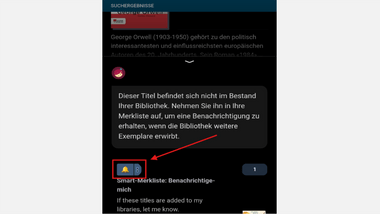 Screenshot der App mit Buchinformationen und einem Glocken-Symbol