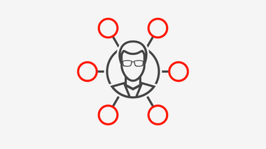 Symbol einer zentralen Person mit Verbindungskreisen.