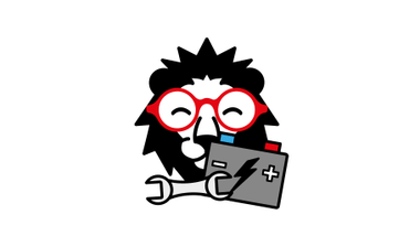 Illustration eines Tieres mit roten Brillen, das einen Schraubenschlüssel und eine Batterie hält.