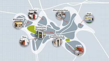 Karte mit markierten Standorten in Winterthur.
