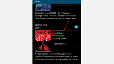 Screenshot der App mit Ausleihfunktion.