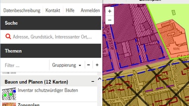 Webseite mit einer Karte und Menüleisten.