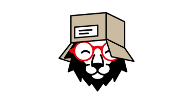 Illustration eines Löwenkopfes mit roter Brille und Papphut.