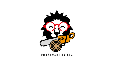 Illustration eines Löwenkopfes mit Brille und Motorsäge.