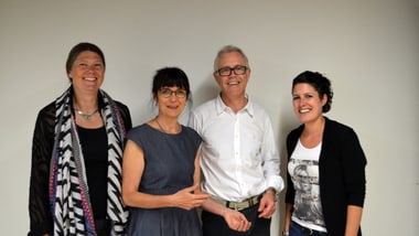 Die drei Zentrumsmanagerinnen und der Zentrumsmanager der Spitex v.l.n.r.: Doris Wandao (Zentren Wülflingen und Töss), Marie-Louise Schön (Zentren Oberwinterthur und Palmstrasse), Markus Wigger (Zentrum Seen), Andrea Hofstetter (Zentrum Veltheim und Spezialdienst).
