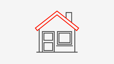 Ein einfaches Haus-Symbol mit rotem Dach.