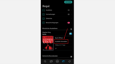 Screenshot der App mit "Ausleihe Verwalten".