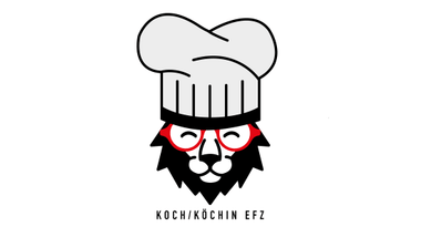 Illustration eines Löwenkopfes mit Kochmütze und Brille.