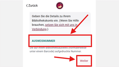 Screenshot mit Eingabefeld für Ausweisnummer