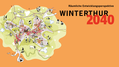Illustration einer Stadtkarte mit orangefarbenem Hintergrund.