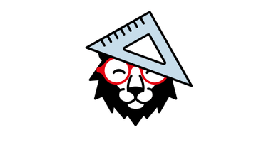 Zeichnung eines Löwen mit Brille und Geodreieck.