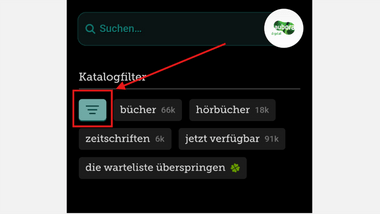 Screenshot der App mit Filterfunktion