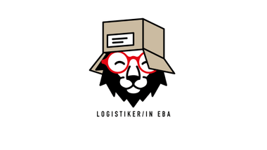 Grafik eines Löwen mit Brille und Pappkarton.