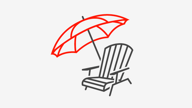 Illustration eines Liegestuhls mit Sonnenschirm.