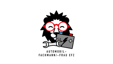 Illustration eines Löwen mit roten Brillen, Batterie und Schraubenschlüssel.
