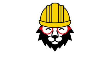 Zeichnung eines Löwen mit Helm und Brille.