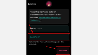 Screenshot der App mit Passwortfeld.