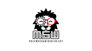 Logo mit geometrischem Löwenkopf und Zahnrad.
