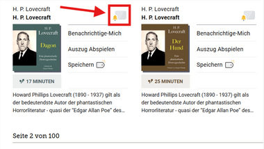 Screenshot von zwei Buchanzeigen mit Glocken-Symbol