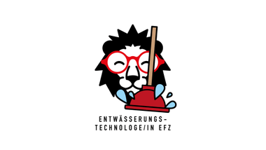 Cartoon-Löwe mit Brille und Pömpel.