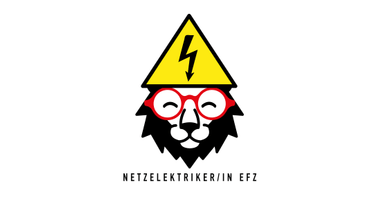 Grafik eines Löwen mit Brille und Blitzsymbol auf gelbem Hintergrund.