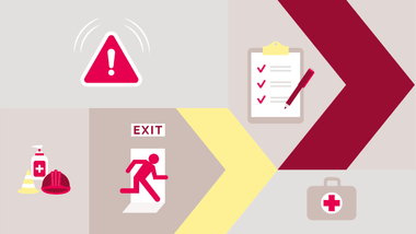 Grafik mit Illustrationen zu den Tätigkeiten der Fachstelle Sicherheit