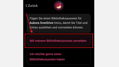 Anmeldeschaltfläche auf einer digitalen Bibliotheksseite hervorgehoben.