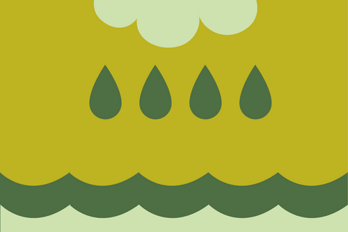 Illustration einer Wolke mit Regentropfen über Wellen.