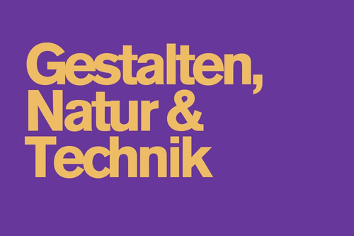 Gelber Text auf lila Hintergrund.