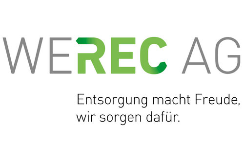 Logo mit dem Text 'WE REC AG' und Slogan darunter.