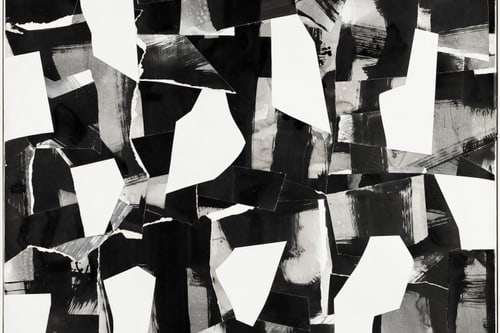 Schwarz-weisse abstrakte Collage mit geometrischen Formen.