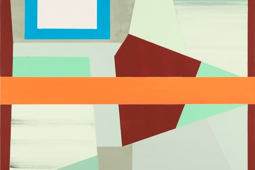 Abstraktes Gemälde mit geometrischen Formen und bunten Farben.