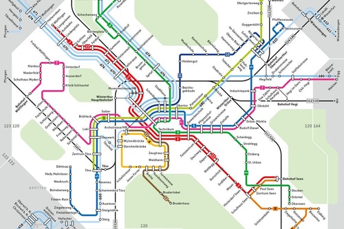 Stadtplan von Winterthur mit ZVV-Netzlinien.
